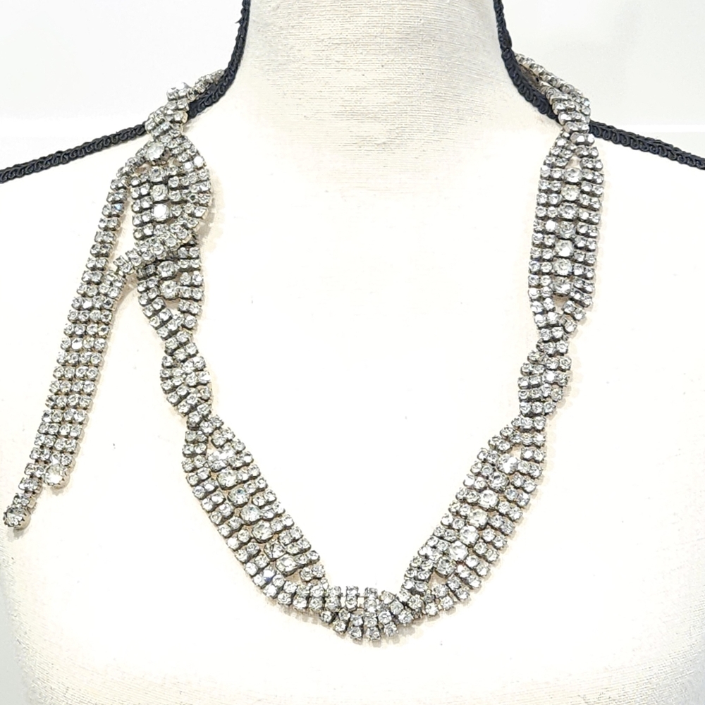 Christian Dior Vintage Crystal Belt Statement Necklace Silver Tone 1970s - Picture 9 of 17